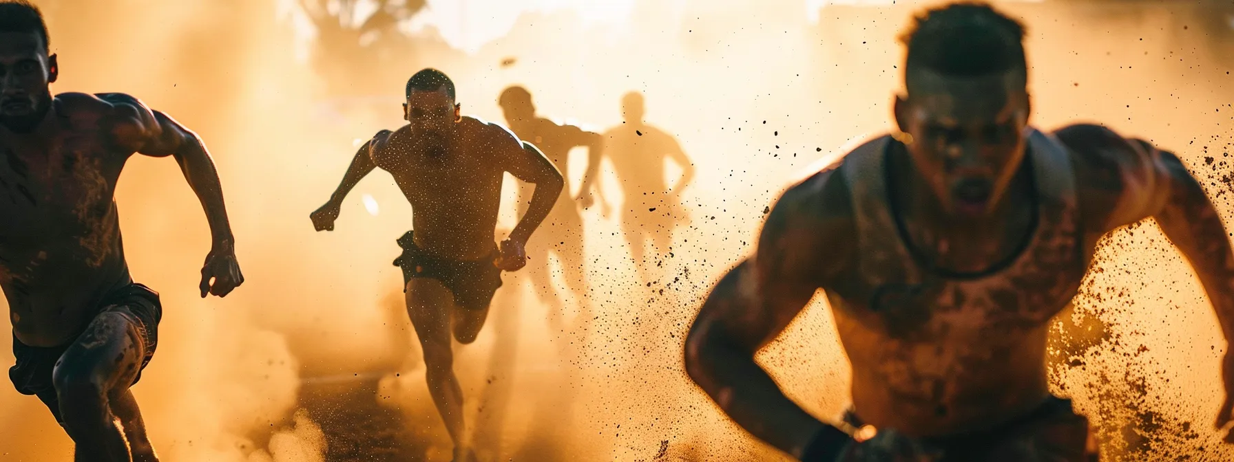 a group of athletes pushing themselves to the limit, fueled by pollen burst youngevity before their workout.